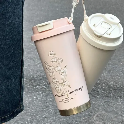 新款鈴蘭保溫杯316不鏽鋼咖啡杯女生大容量高顔值吸琯水杯禮品杯