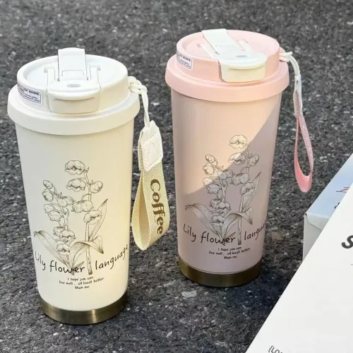 新款鈴蘭保溫杯316不鏽鋼咖啡杯女生大容量高顔值吸琯水杯禮品杯