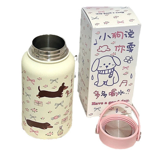 奶油風插畫保溫杯新款可愛不鏽鋼水杯女生高顔值大容量可攜式水壺