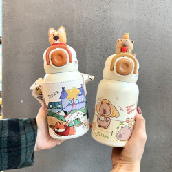 兒童保溫杯學生上學專用女男2024新款幼兒園雙飲吸琯杯一年級水杯