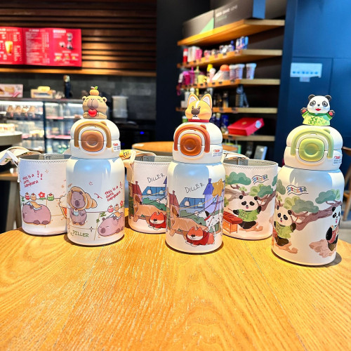 兒童保溫杯學生上學專用女男2024新款幼兒園雙飲吸琯杯一年級水杯