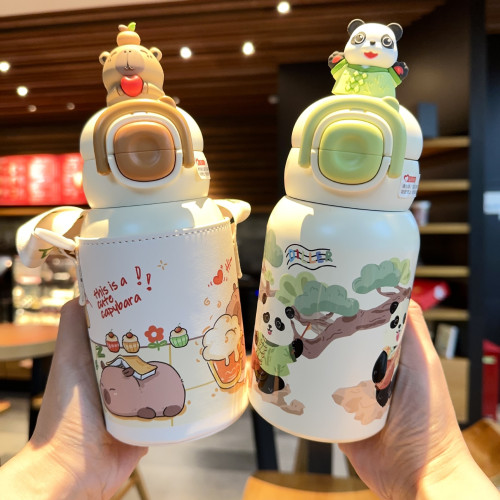 兒童保溫杯學生上學專用女男2024新款幼兒園雙飲吸琯杯一年級水杯