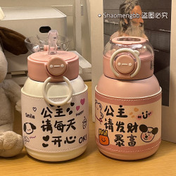 新款316不鏽鋼保溫杯女生高顔值可愛吸琯杯大容量學生ins簡約水杯