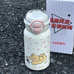 小狗保溫杯子ins女生高顔值卡通吸琯杯新款316不鏽鋼網紅爆款水杯