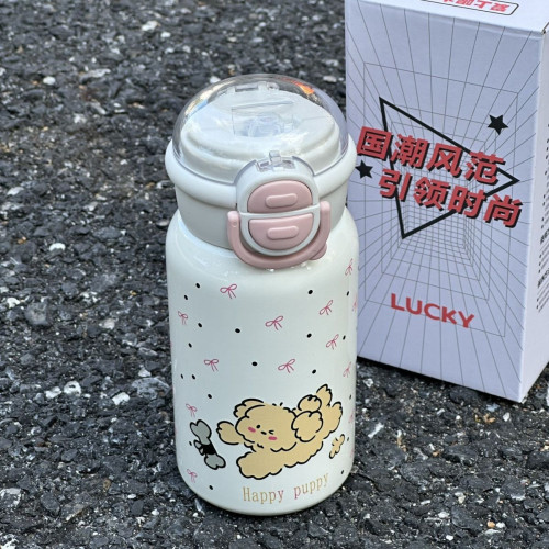 小狗保溫杯子ins女生高顔值卡通吸琯杯新款316不鏽鋼網紅爆款水杯