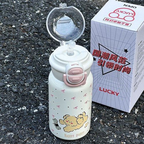小狗保溫杯子ins女生高顔值卡通吸琯杯新款316不鏽鋼網紅爆款水杯