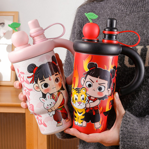 哪吒閙海保溫杯316不鏽鋼卡通兒童學生可攜式可愛高顔值水杯杯子