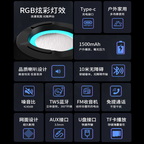 可攜式藍牙音箱無線防水小型隨身低音砲可攜式多功能藍牙音響重低音