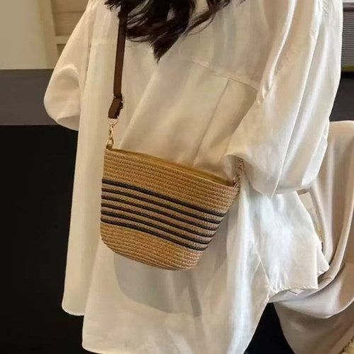 條紋草編包新款小清新簡約草包編織包度假沙灘包百搭女包