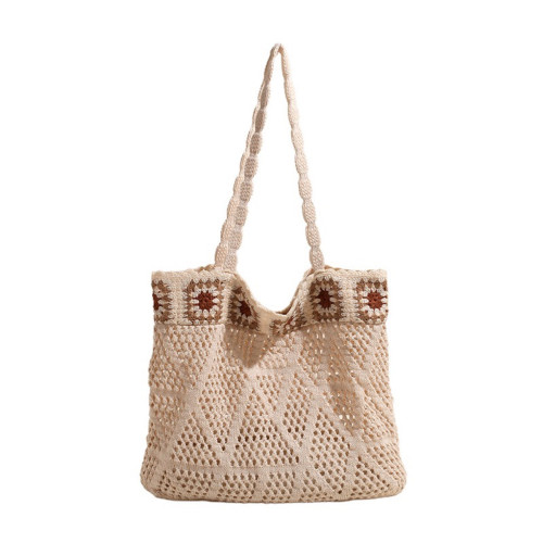 民族風編織包包女2024秋新款歐美針織鏤空托特包百搭大容量單肩包