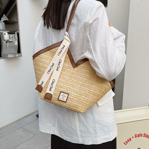大容量托特包包女2025新款潮復古手提草編包百搭單肩編織包通勤包
