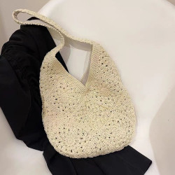 新款針織包草編包包女手工編織包沙灘包單肩包百搭女包托特包