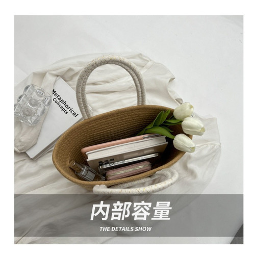 2024新款編織包包簡約廻形草編手提包斜背度假棉繩通勤托特女包