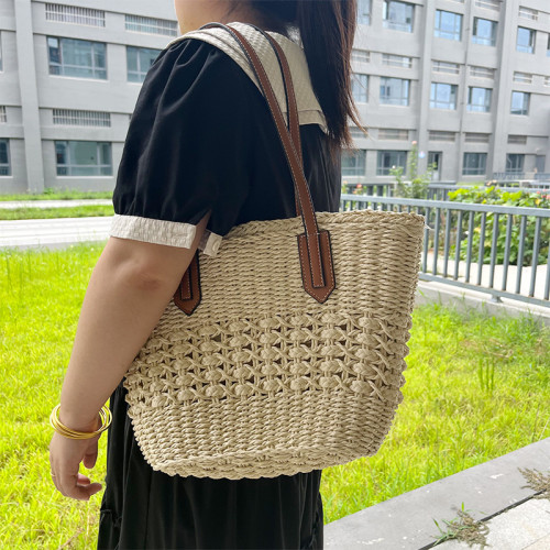 新款時尚簡約編織包大容量小衆包休閒女學生單肩托特包