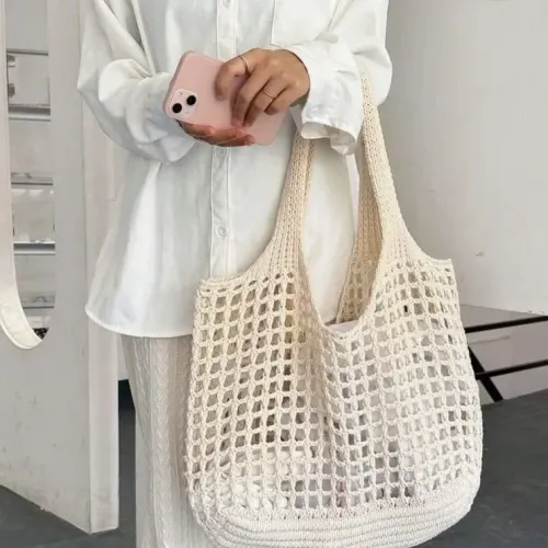2024新款手提包沙灘度假無性別風簡約大容量針織女包編織包