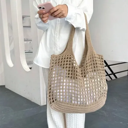 2024新款手提包沙灘度假無性別風簡約大容量針織女包編織包