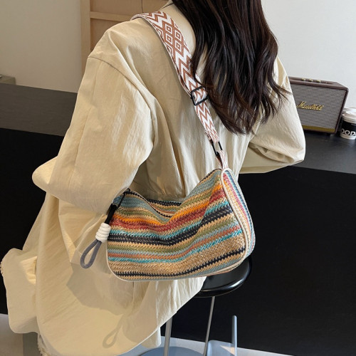 手工編織包包女式2025新款潮夏天斜後背包流行海邊度假單肩包草編包