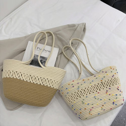 大容量沙灘包旅行度假棉線編織包菜籃子單肩包女
