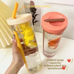 小紅書同款杯子ins高顔值韓版吸琯杯學生簡約防摔塑膠隨手杯可攜式