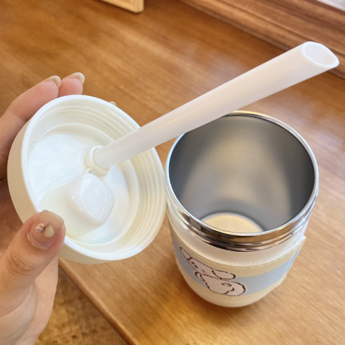 小狗狗珍珠奶茶保溫杯 不鏽鋼水杯 帶可愛皮套