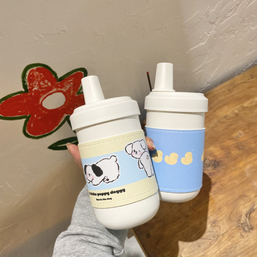 小狗狗珍珠奶茶保溫杯 不鏽鋼水杯 帶可愛皮套