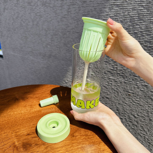 簡約花茶水杯夏季情侶辦公泡茶吸琯杯學生可攜式茶水分離玻璃杯