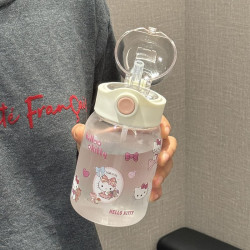 耐高溫水杯女新款ins超可愛貼紙女生可攜式吸琯杯大容量彈跳隨手杯