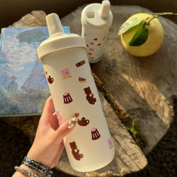 珍珠奶茶吸琯杯 不鏽鋼水杯粗吸琯高級感保溫杯 可愛卡通咖啡杯