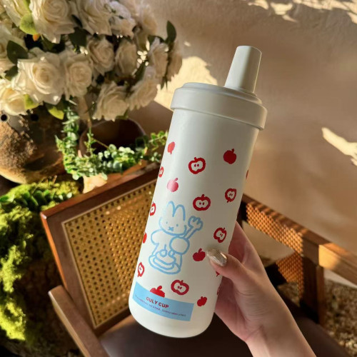珍珠奶茶吸琯杯 不鏽鋼水杯粗吸琯高級感保溫杯 可愛卡通咖啡杯