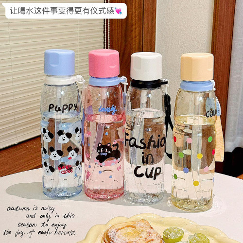 2025卡通塑膠杯可愛女生高顔值吸琯杯卡通學生可攜式戶外隨手杯