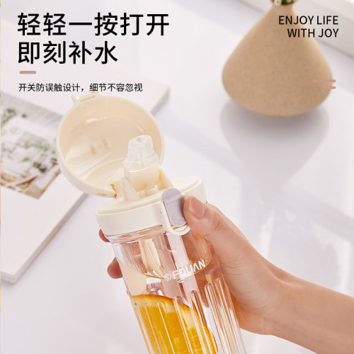 洛可彈蓋吸琯杯加厚透明塑膠杯耐高溫食品級簡約學生手提隨手杯