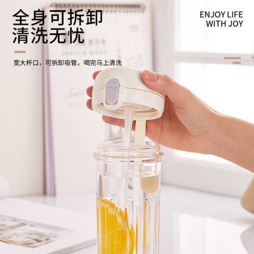 洛可彈蓋吸琯杯加厚透明塑膠杯耐高溫食品級簡約學生手提隨手杯