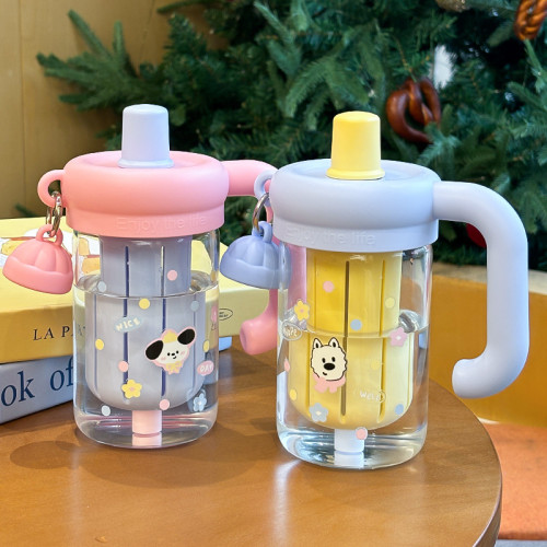 水杯玻璃杯女生泡茶杯2025新款夏季高顔值把手辦公室可愛吸琯杯子