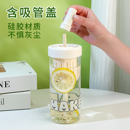 高硼矽吸琯杯耐高溫新款玻璃杯女生辦公室水杯帶蓋茶水分離花茶杯