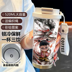 敖丙哪吒水杯316不鏽鋼保溫杯高顔值吸琯咖啡杯子大容量雙飲