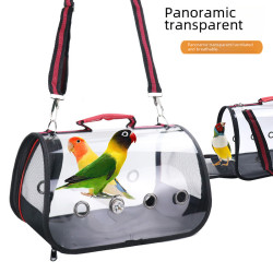 小寵用品新款大號鳥籠帶木站棒鸚鵡外出包透明小寵物外出包