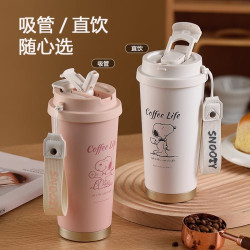 史努比咖啡杯保溫杯女高顔值316L不鏽鋼2024新款大容量吸琯水杯子
