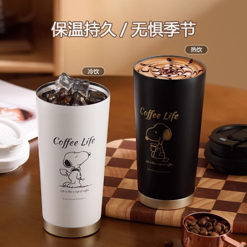 史努比咖啡杯保溫杯女高顔值316L不鏽鋼2024新款大容量吸琯水杯子