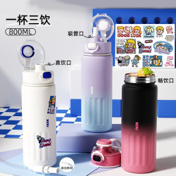 保溫杯304不鏽鋼高顔值兒童女學生可愛吸管防摔家用杯子永康水杯