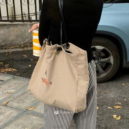 字母印花大容量托特包度假棉麻帆布包單肩包手提包可加