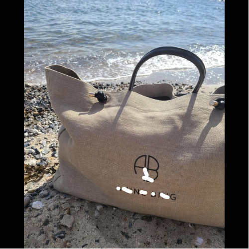 字母印花大容量托特包度假棉麻帆布包單肩包手提包可加