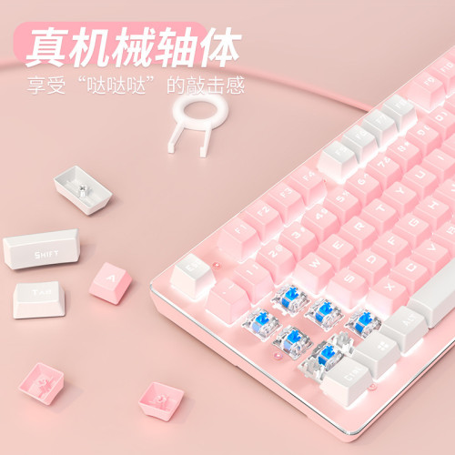 前行者機械鍵盤粉色女生辦公有線電腦滑鼠套裝遊戯青軸高顔值 前行者機械鍵盤粉色女生辦公有線電腦滑鼠套裝遊戯青軸高顔值