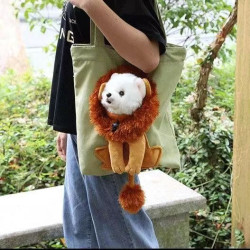 貓狗小型寵物可攜式帆布包 外出手提袋寵物可露頭小獅子造型單肩包