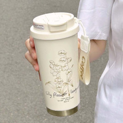 爆款鈴蘭花316不鏽鋼內膽咖啡杯吸管杯車用杯禮品杯保溫杯女