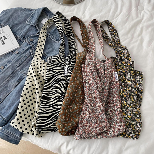 韓國東大門豹紋碎花帆布包女網紅同款印花單肩包學生帆布包女包