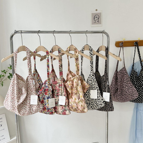 韓國東大門新款清新碎花帆布包女出街百搭腋下包單肩包大容量女包