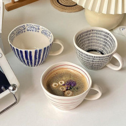 ins風復古手捏不規則陶瓷馬克杯咖啡杯燕麥早餐杯牛奶杯酸奶豆漿