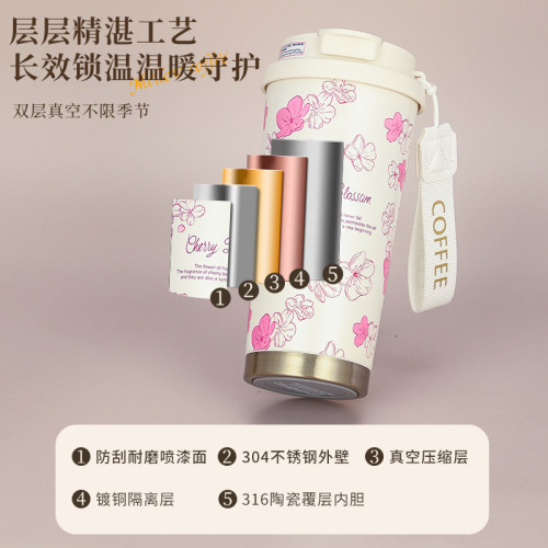 鈴蘭花車用咖啡杯雙飲不鏽鋼保溫杯女水杯高顔值隨行印花水杯 鈴蘭花車用咖啡杯雙飲不鏽鋼保溫杯女水杯高顔值隨行印花水杯