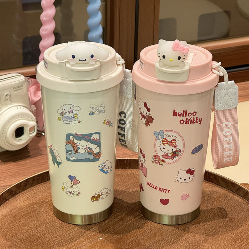 316保溫杯韓系高顔值卡通kt咖啡杯帶提繩雙飲水杯保溫水杯吸管 316保溫杯韓系高顔值卡通kt咖啡杯帶提繩雙飲水杯保溫水杯吸管