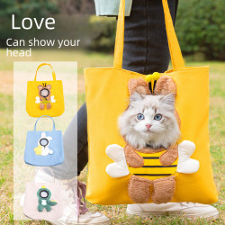 萌趣帆布貓包斜背手提貓咪袋子小型犬可露頭單肩包寵物外出包